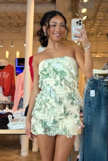 Sage Floral Ruffle Mini Dress, Mini Ruffle Dress, Mini Dress, Hoco Dress, Homecoming Dresses