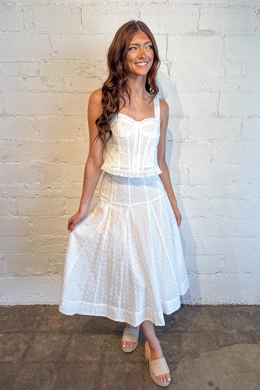 Sayla Skirt, White Skirt, Two Piece Sets, Spring and Summer Styles, Sets, Bottoms, Skirt, Maxi Skirt, Adeline Boutique, Dallas Boutique