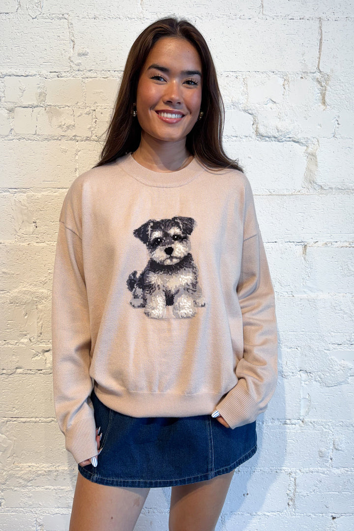 Schnauzer Long Sleeve Crew Neck Sweater, adeline boutique, dallas boutique, boutique