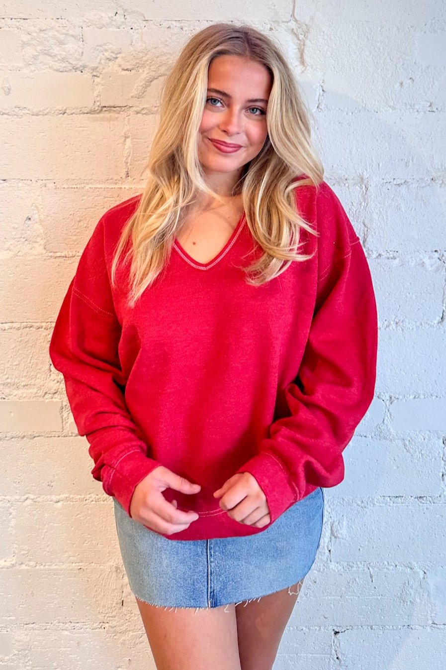 Available in red
Distinctive notch neckline for added flair
Soft, breathable fabric
Relaxed, comfortable fit