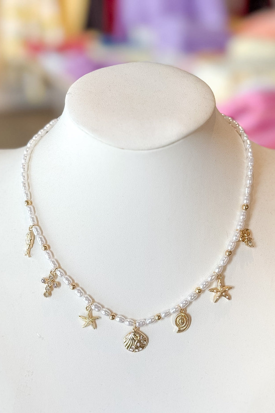 Sealife Pearl and Gold Necklace, Pearl Necklace, Beach Necklaces, Accessories, Boutique Jewelry, Adeline Boutique, Dallas Boutique, Women's Boutique