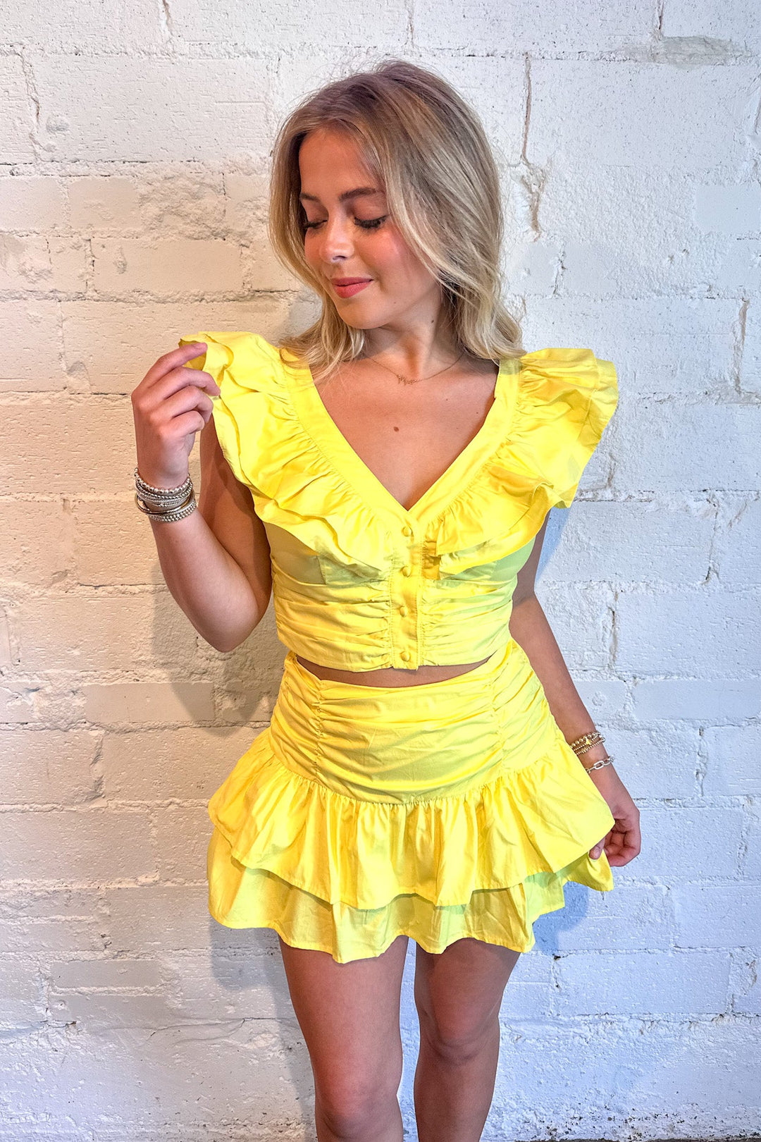 Sending Sunshine Skirt, Mini Skirt, Two Piece Set, Matching Set, Adeline Boutique, Dallas Boutique, Boutiques, Yellow Set, Summer Styles, Summer Sets