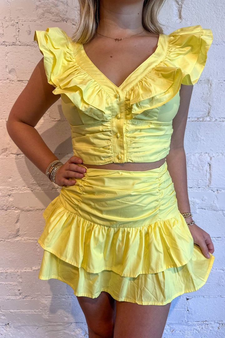 Sending Sunshine Skirt, Mini Skirt, Two Piece Set, Matching Set, Adeline Boutique, Dallas Boutique, Boutiques, Yellow Set, Summer Styles, Summer Sets