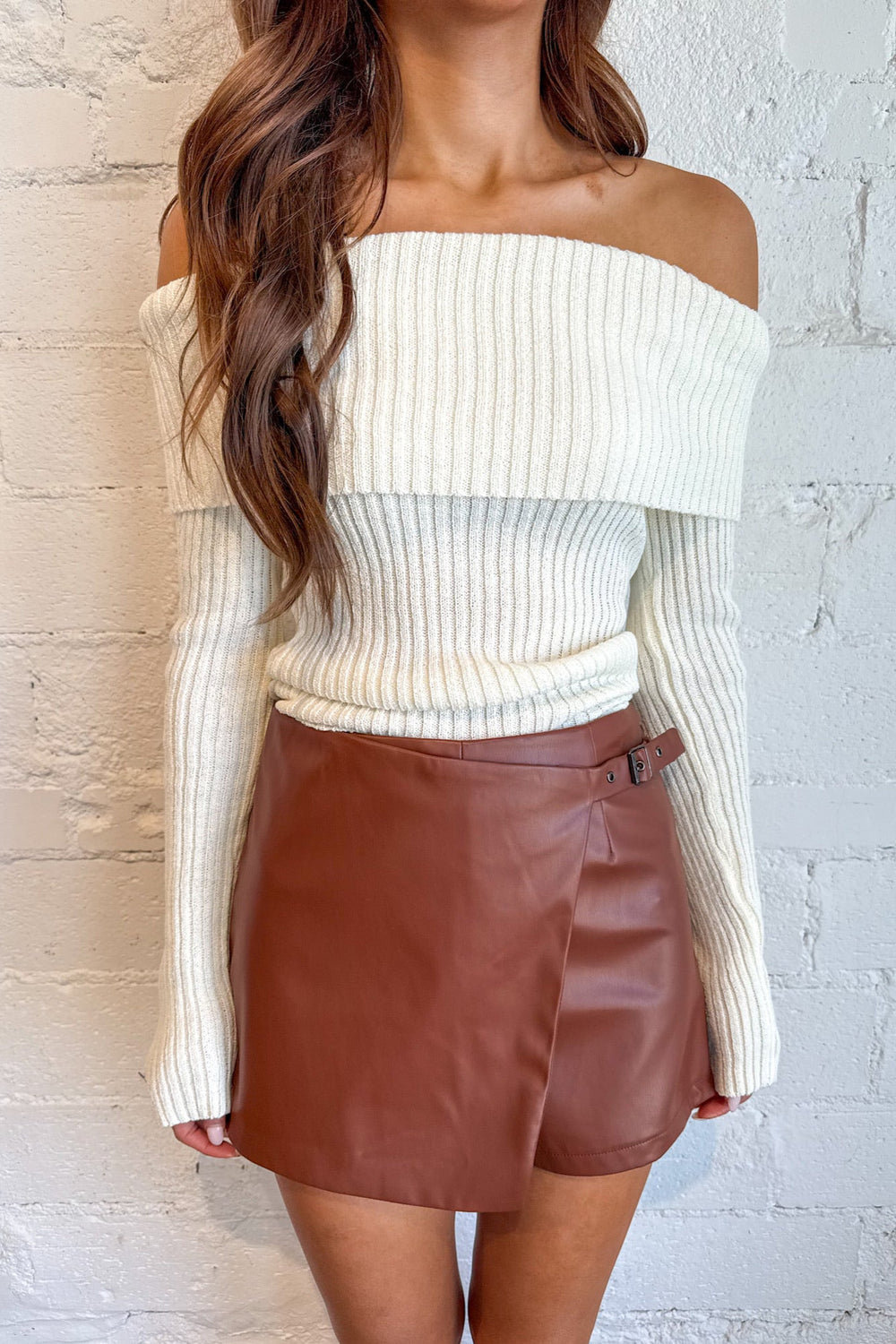 Side Swipe Skort, Brown Leather Skort, Leather Skirt, Bottoms, Fall Outfits, Adeline Boutique, Dallas Boutique, Leather