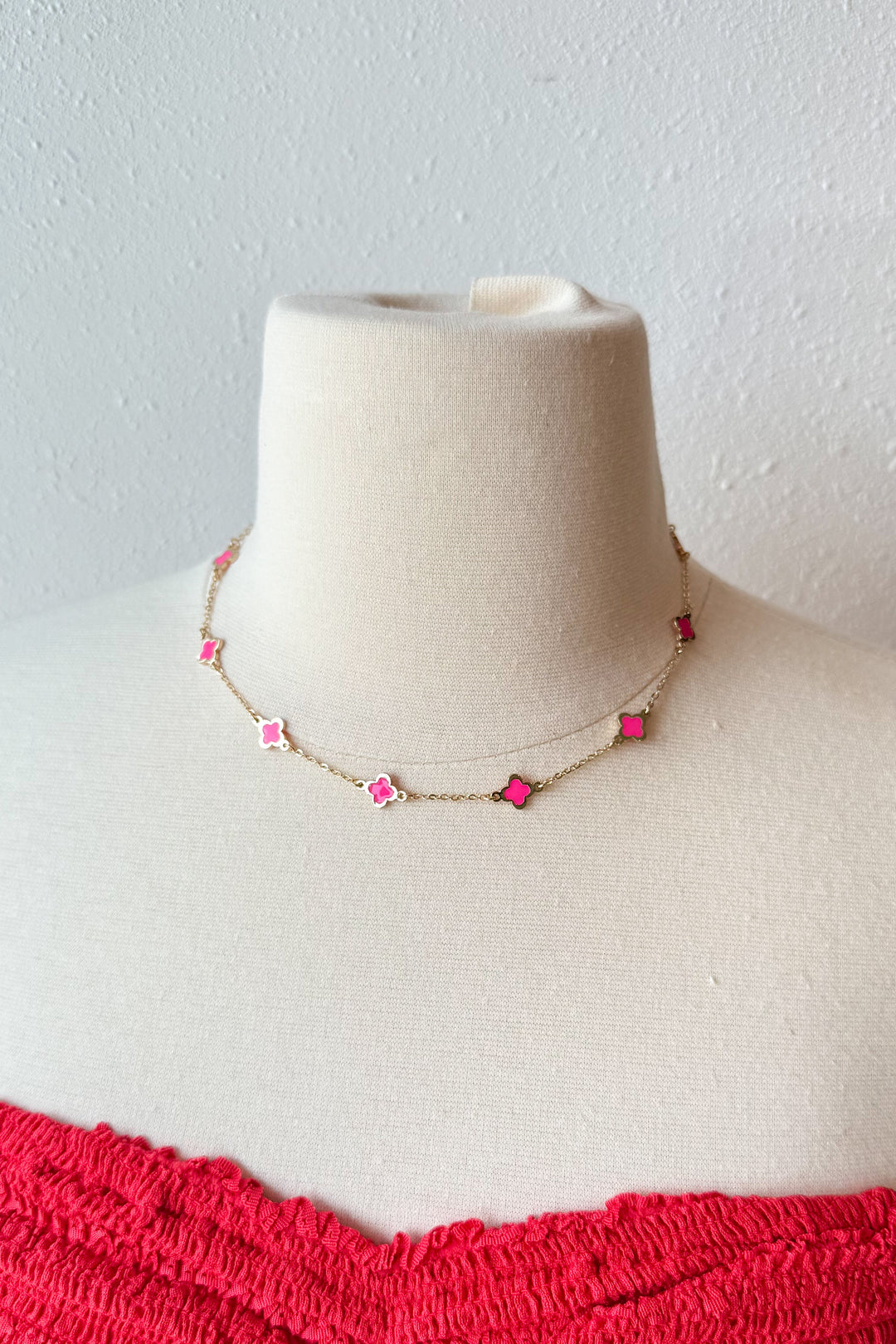 Sizzle Pink Clover Necklace, Necklace, Jewelry, Adeline Boutique, Dallas Boutique, Boutique Jewelry