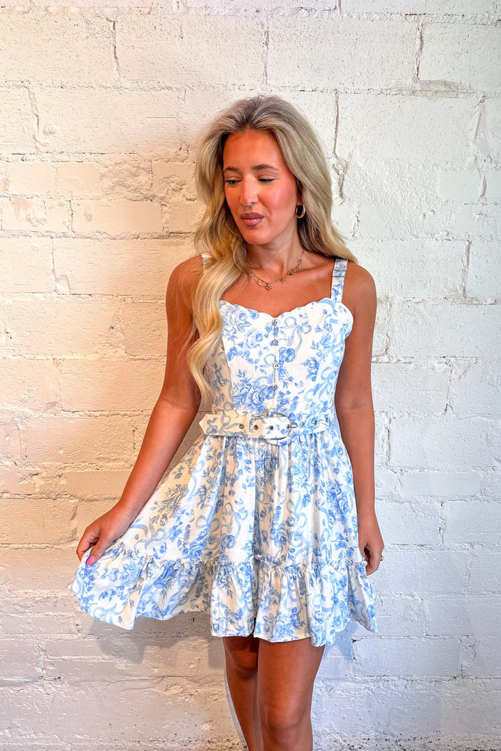 Sky Petal Picnic Belt Mini Dress, Floral Dress, Spring and Summer Dresses, Brunch Dress, Adeline Boutique, Dallas Boutique