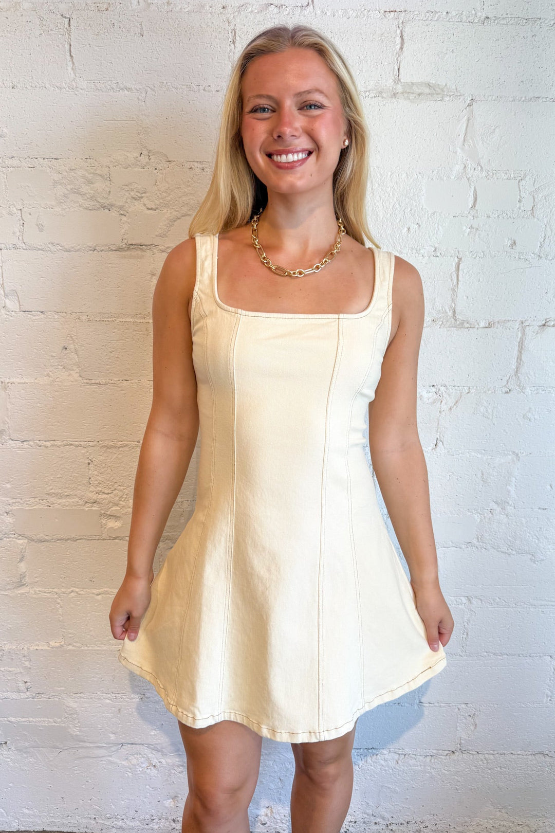 Soft Maple Mini Dress, Square Neck Dress, Dresses, Game Day Dress, Denim Dress, Adeline Boutique, Dallas Boutique