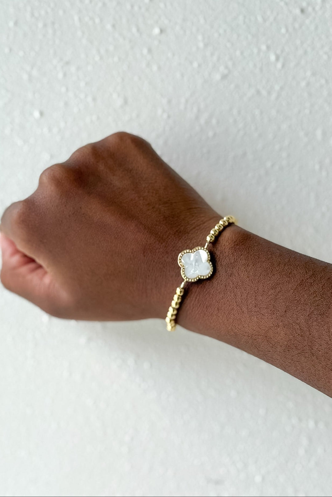 Stainless Steel with White Clover Bracelet, Clover Bracelet, Bracelet, Accessories, Jewelry, Adeline Boutique, Dallas Boutique, Boutique Jewelry 