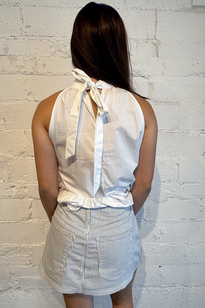 Stripe Denim Skort Back, adeline boutique, dallas boutique, boutique
