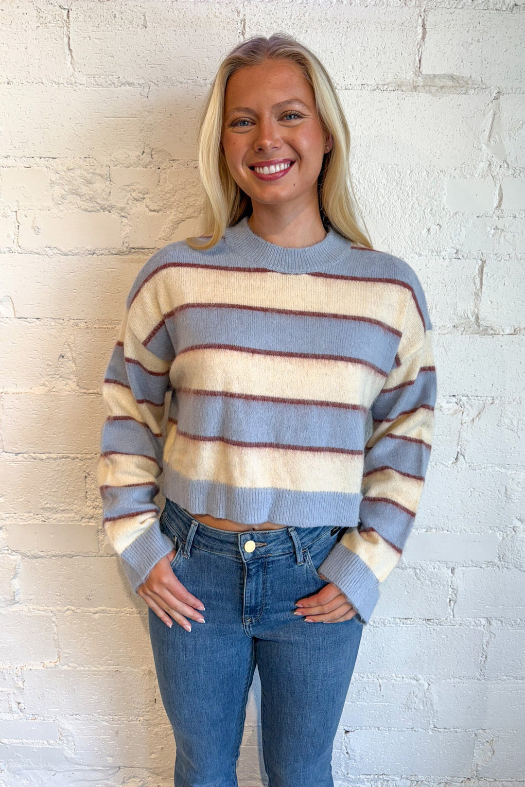 Stripe Hype Sweater, Cropped Sweater, Sweater, Knit Top, Adeline Boutique, Dallas Boutique, Tops, Fall and Winter Styles 
