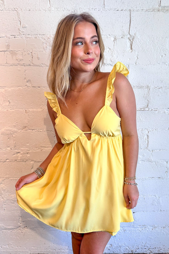 Sunflower Fields Baby Doll Dress, Yellow Dress, Wedding Guest Dress, Summer Dresses, Adeline Boutique, Dallas Boutique, Boutique Dresses, Summer Styles