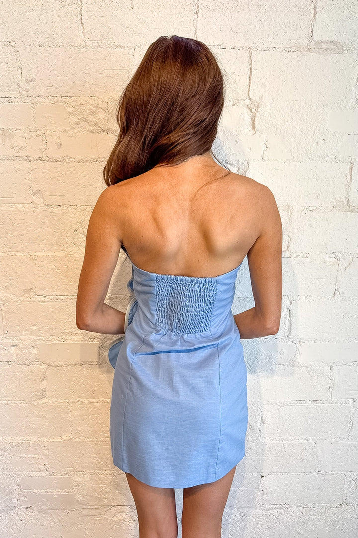 Susie Mini Dress, Strapless Blue Mini Dress, Mini Dress, Linen Dress, Spring and Summer Dresses, Vacation Dresses, Adeline Boutique, Dallas Boutique, Sorority Rush Dresses, Rush Dresses