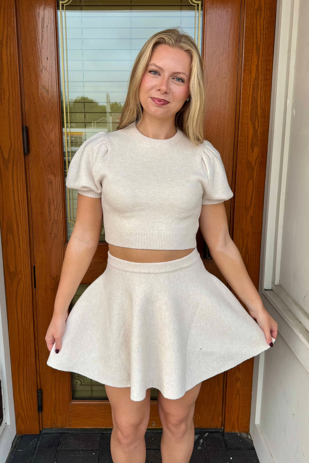 Sweet Dreams Skirt, Knit Skirt, Mini Flared Skirt, Sets, Two Piece Set, Fall and Winter Styles, Thanksgiving Outfit, Holiday Outfit, Adeline Boutique, Dallas Boutique, Women's Clothing Boutique