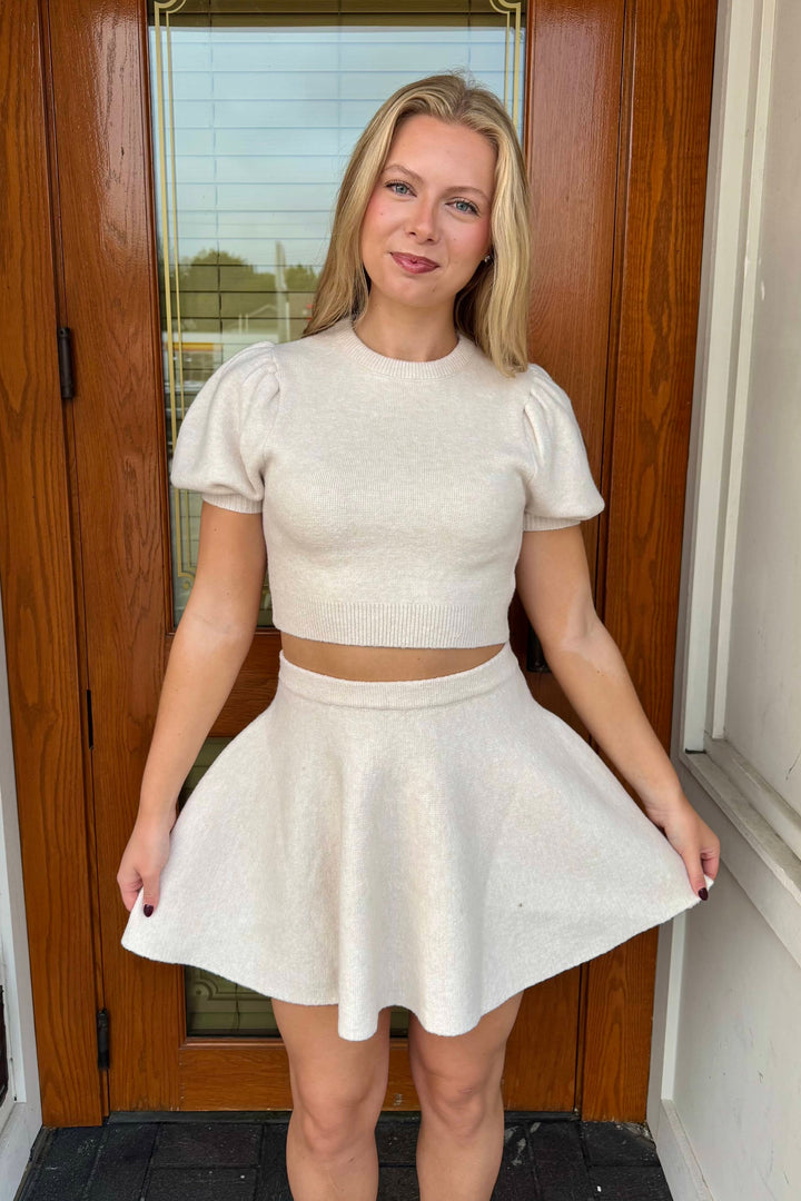 Sweet Dreams Skirt, Knit Skirt, Mini Flared Skirt, Sets, Two Piece Set, Fall and Winter Styles, Thanksgiving Outfit, Holiday Outfit, Adeline Boutique, Dallas Boutique, Women's Clothing Boutique