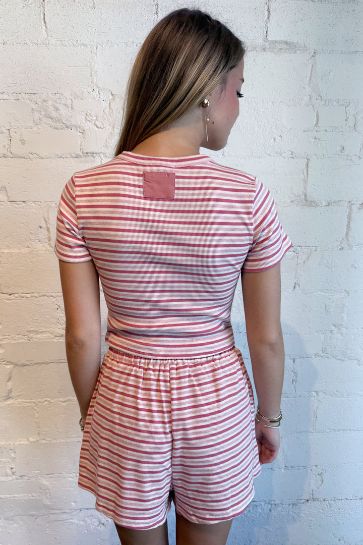 Sweet Escape Striped Shorts Pink Back, adeline boutique, dallas boutique, boutique