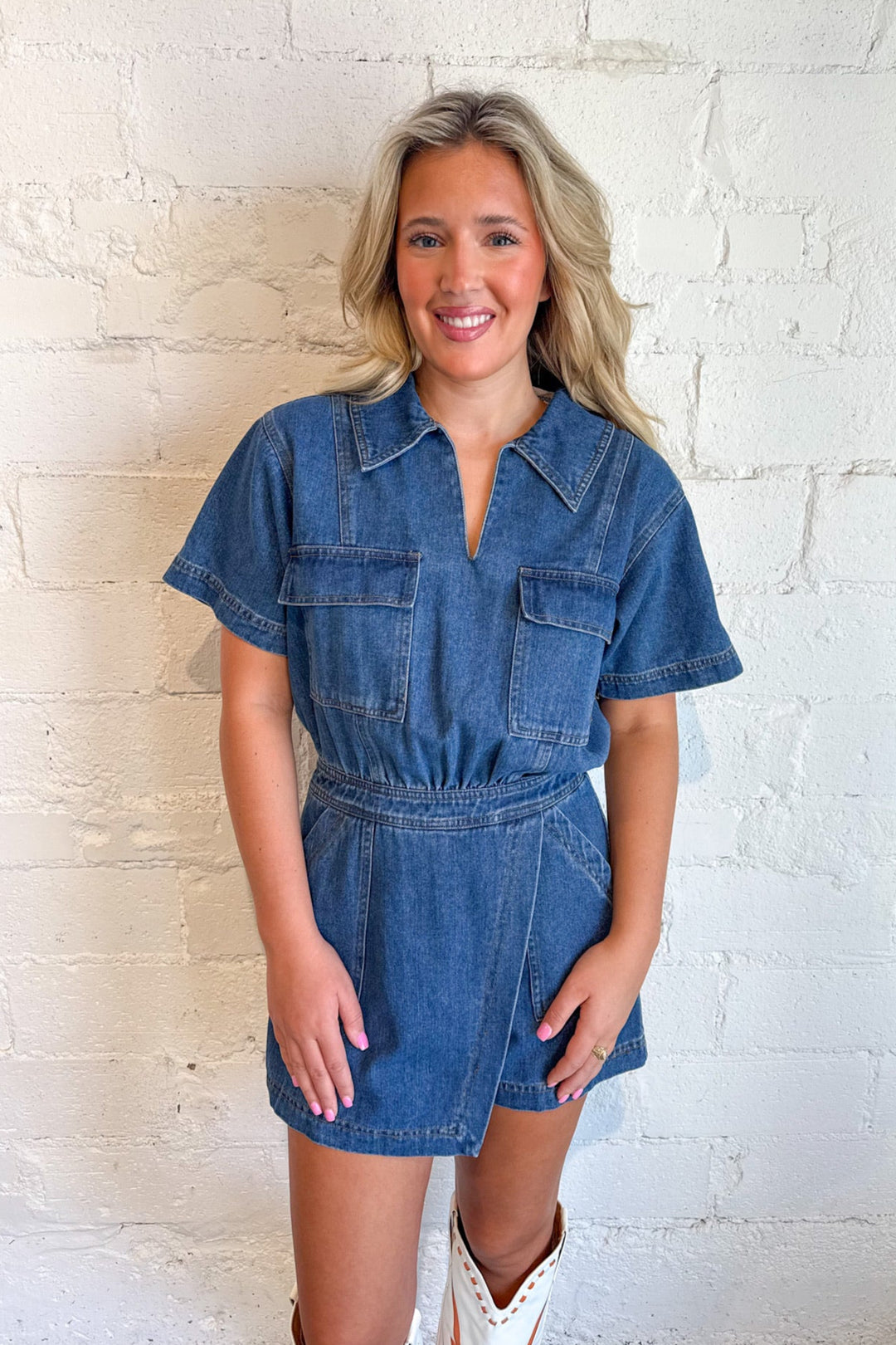 Tailgate Jarty Romper, Denim Romper, Game Day Outfits, Adeline Boutique, Dallas Boutique, Women's Boutique Clothing