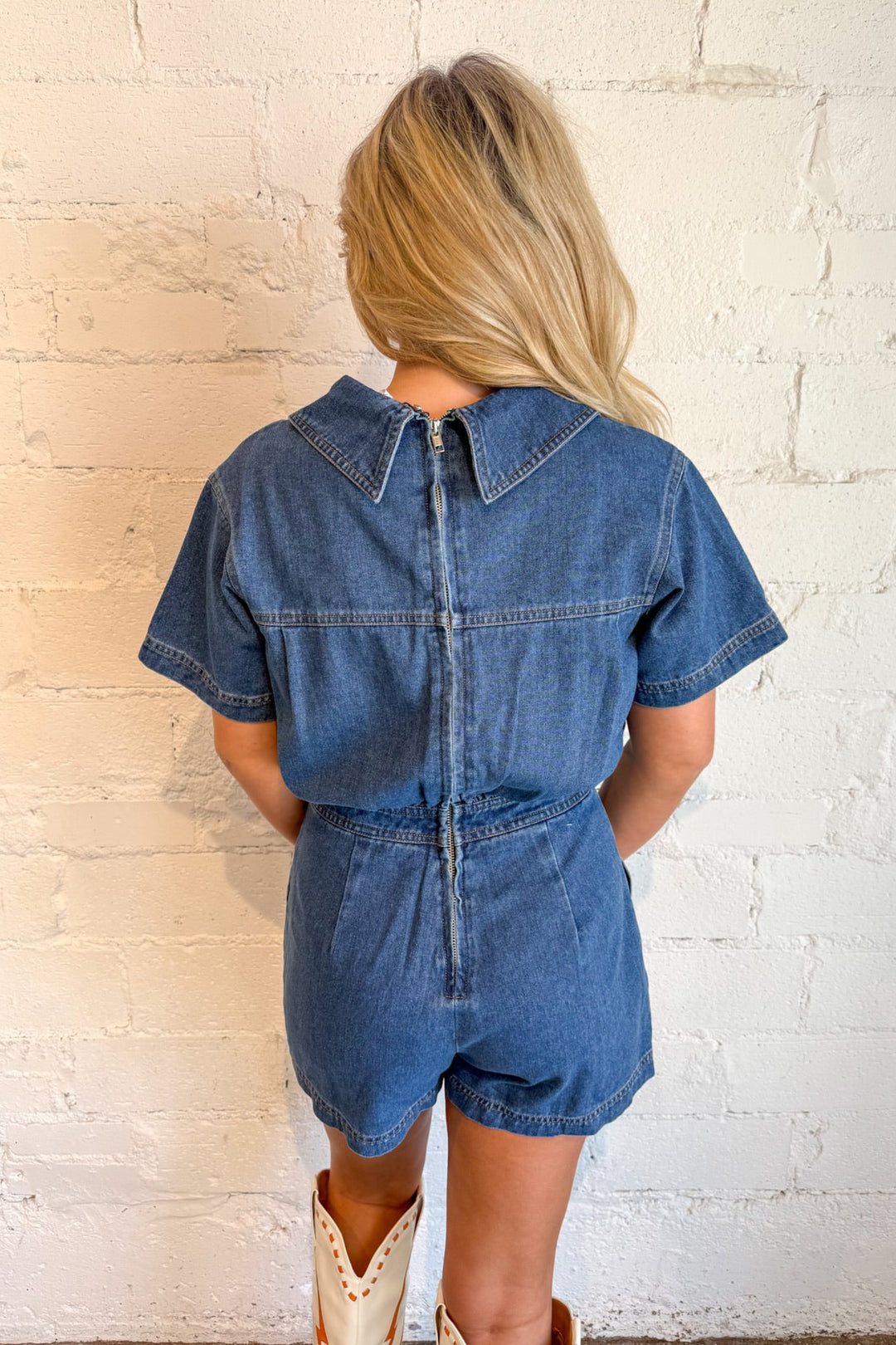 Tailgate Jarty Romper, Denim Romper, Game Day Outfits, Adeline Boutique, Dallas Boutique, Women's Boutique Clothing