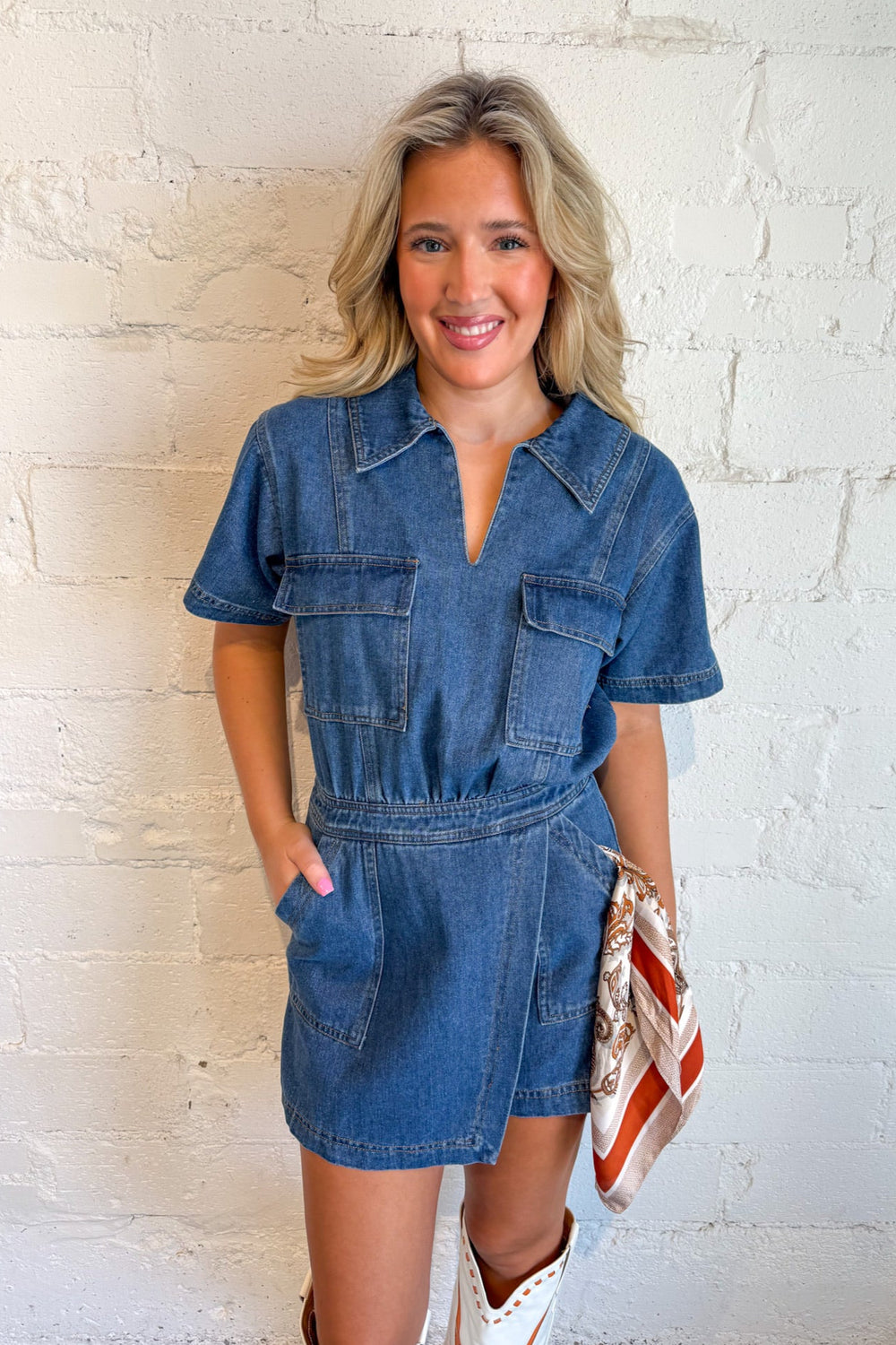 Tailgate Jarty Romper, Denim Romper, Game Day Outfits, Adeline Boutique, Dallas Boutique, Women's Boutique Clothing