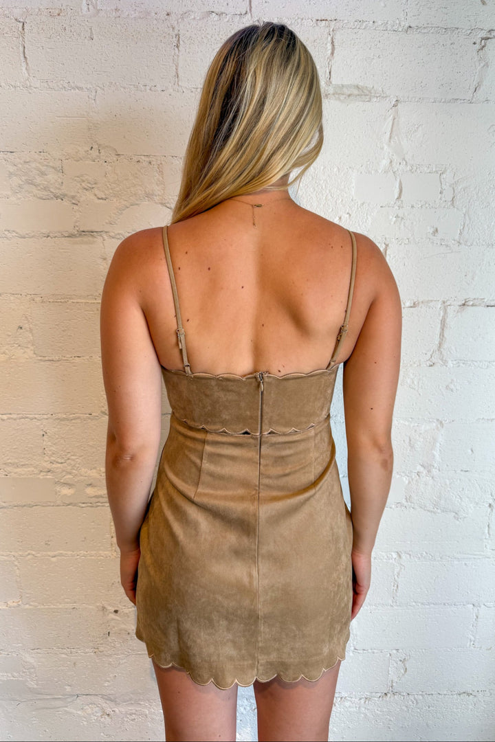Moonstone Scallop Mini Dress, Black Dress, Suede Dress, Adeline Boutique, Dallas Boutique, Boutique Dresses