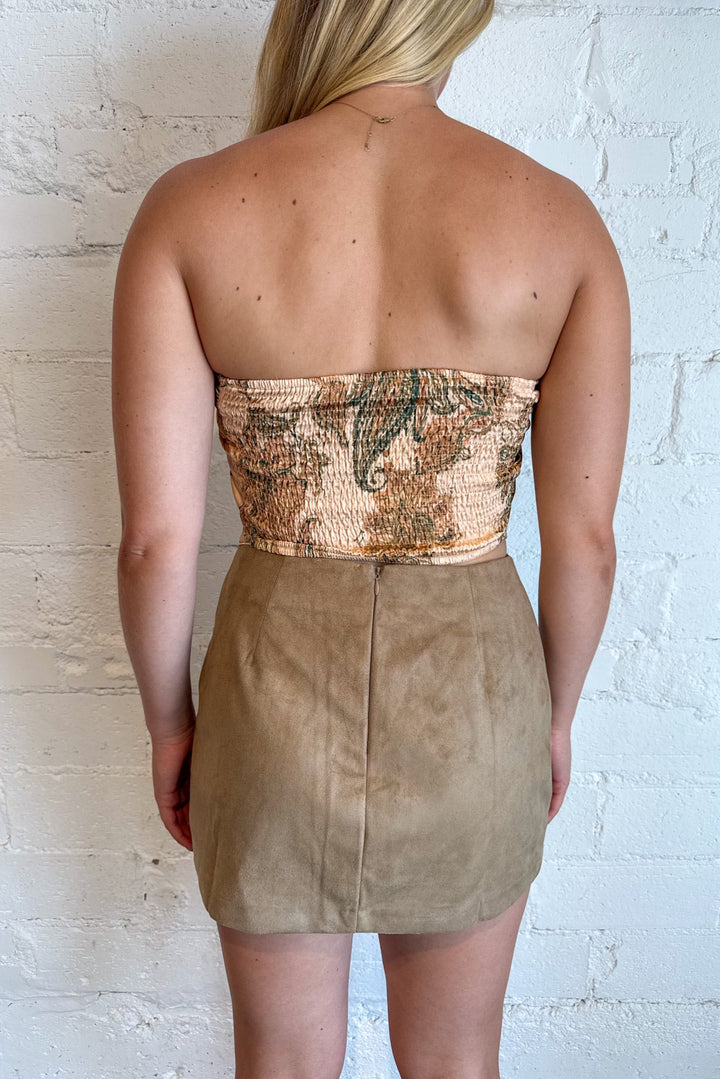Paisley Satin Bandana Top, Tube Top, Bandana Top, Mini Skirt, Skirt, Suede Skirt, Fall Styles, Adeline Boutique, Dallas Boutique, Rodeo Outfit, Country Concert Outfit, Game Day Outfit