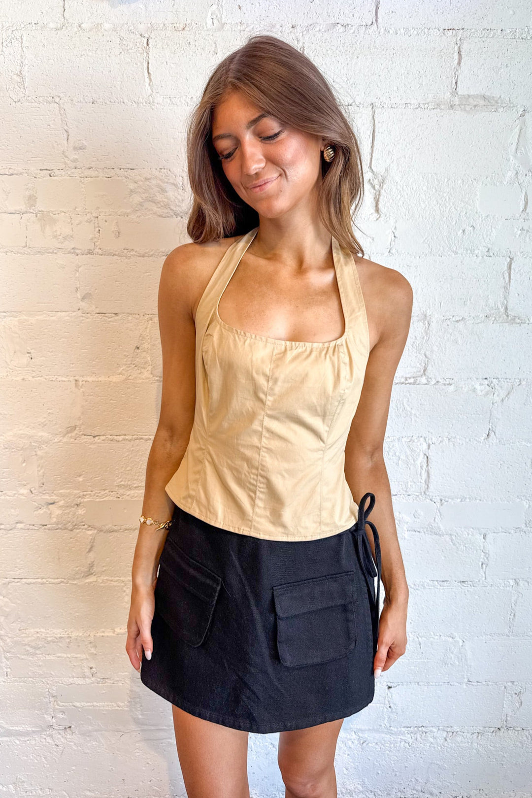 Poplin Halter Top with Contrast, Halter Top, summer Tops, Adeline Boutique, Dallas Boutique, Game Day Styles, Game Day Outfit Inspo