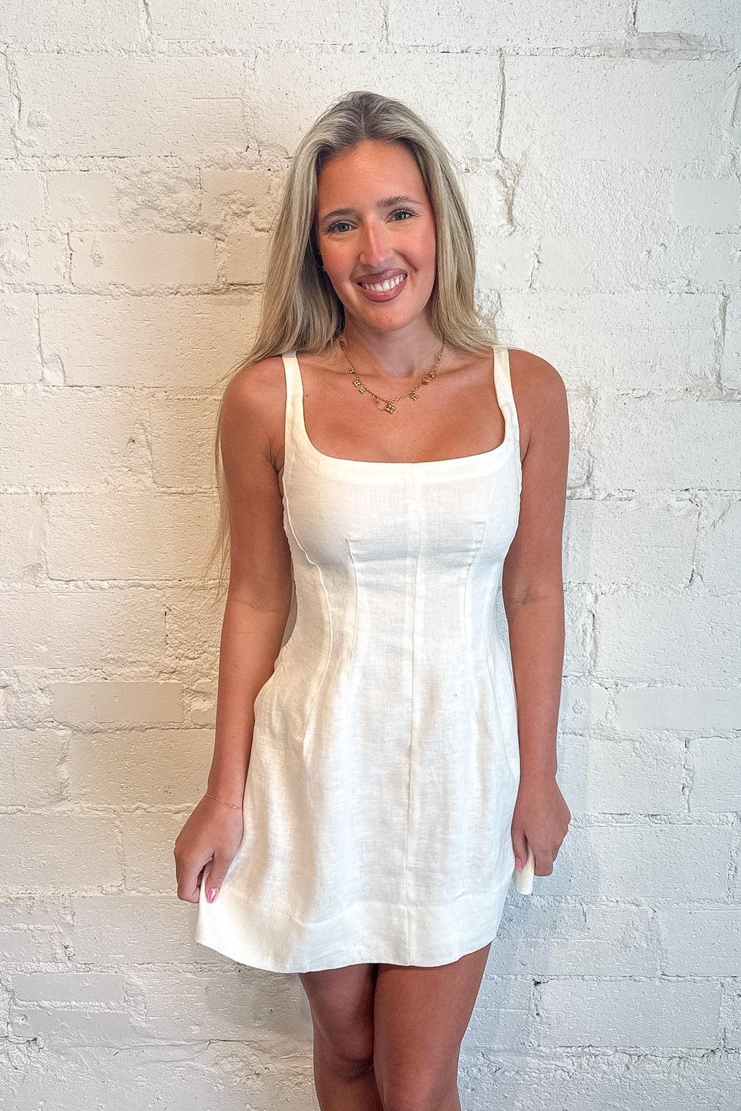 Tate Mini Dress, White Dress, Linen Dress, Spring and Summer Dresses, Easter Dress, Graduation Dress, Adeline Boutique, Dallas Boutique, Boutique Dresses, Linen