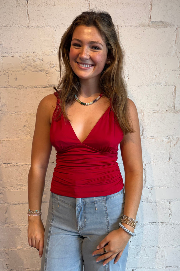 Black and crimson fitted going out top for women