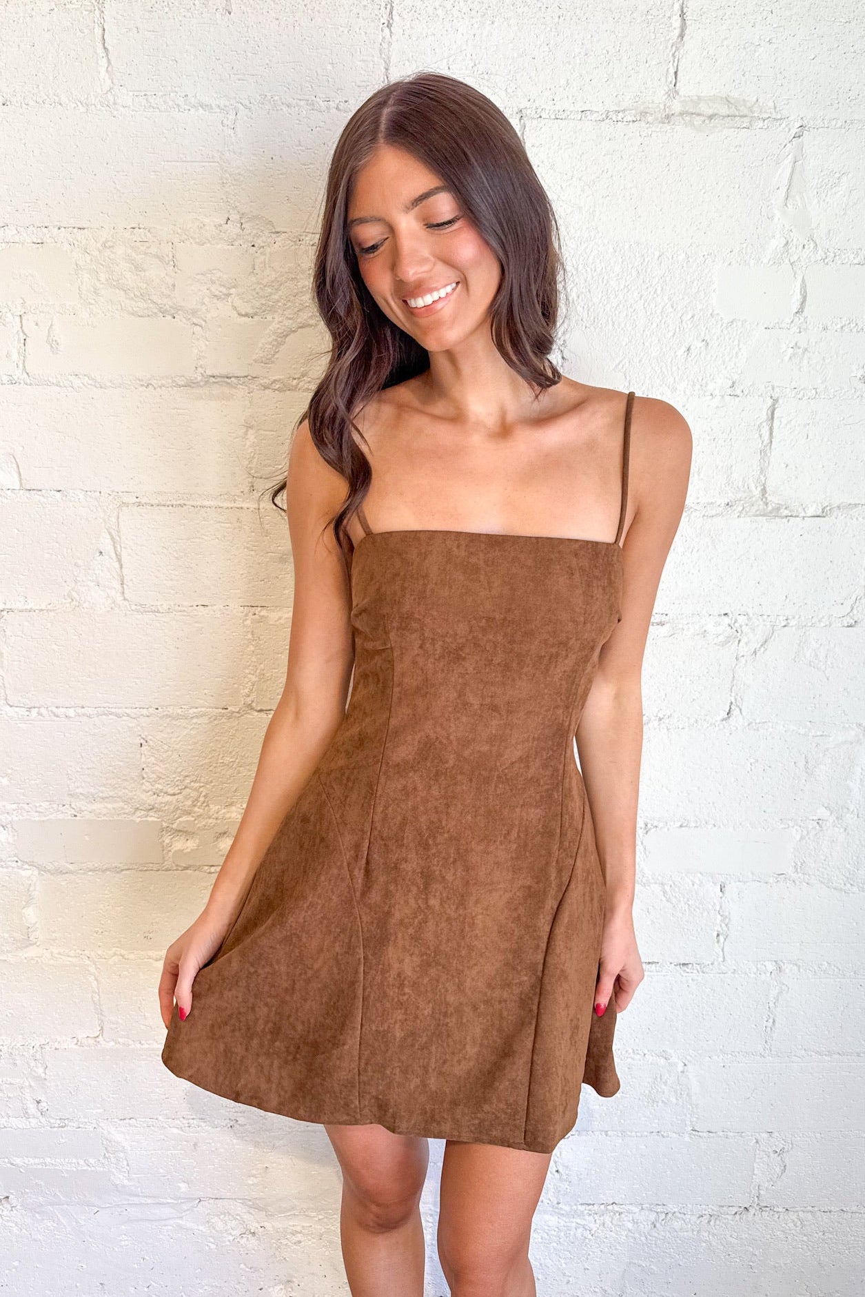 The Cocoa Suede Mini Dress – Adeline