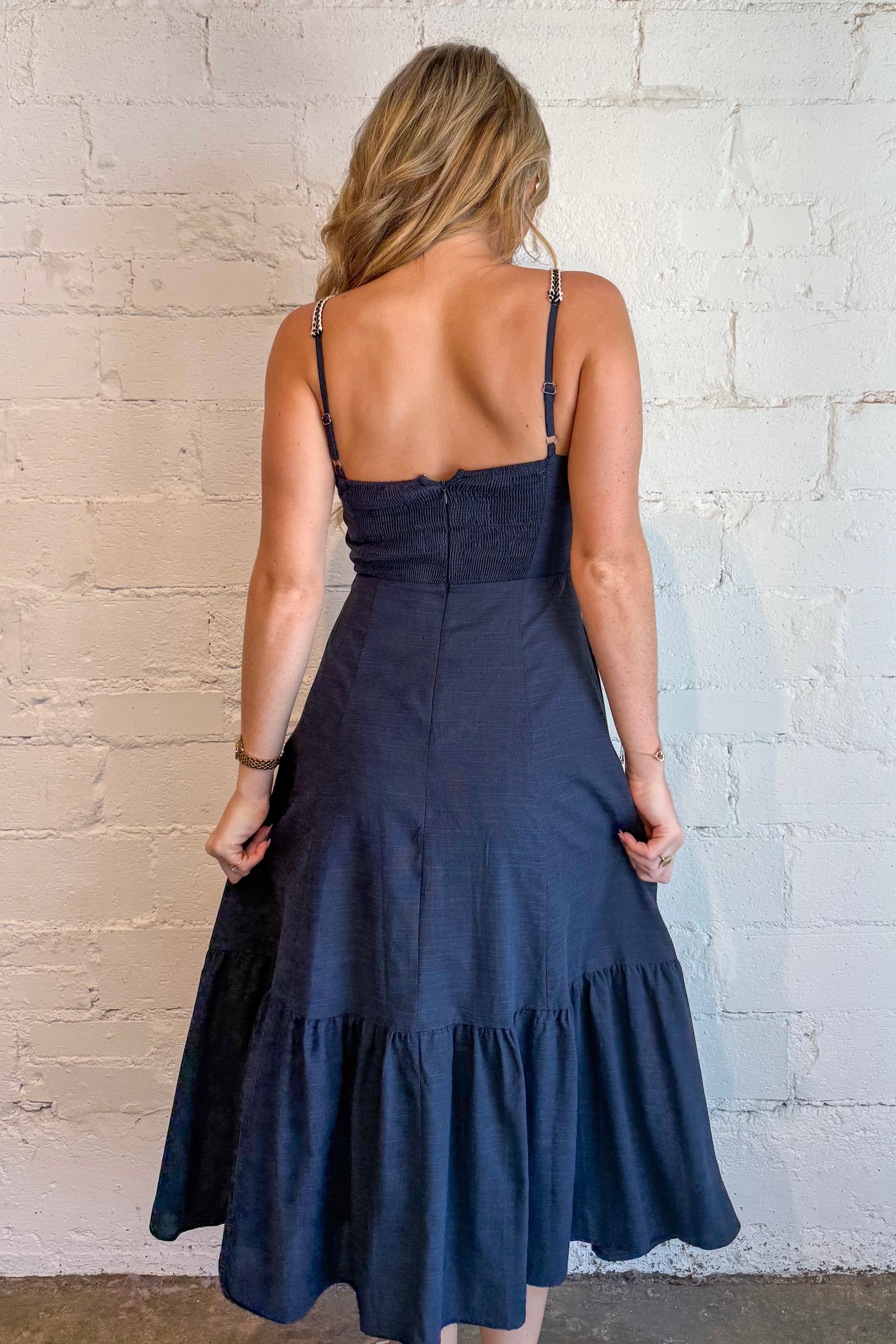 The Framed Midi Dress Navy – Adeline