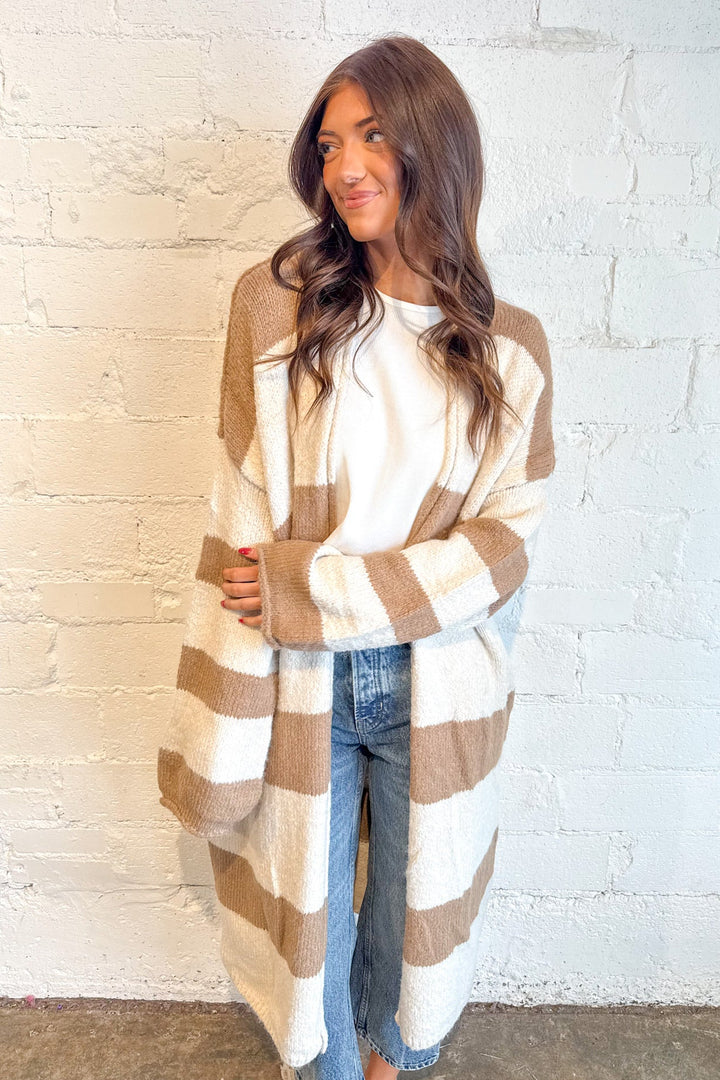 The Hampton Stripe Cardigan, Cardigan, Long Cardigan, Winter Styles, Sweater, Adeline Boutique, Dallas Boutique, Pull on Sweater, Women's Boutique