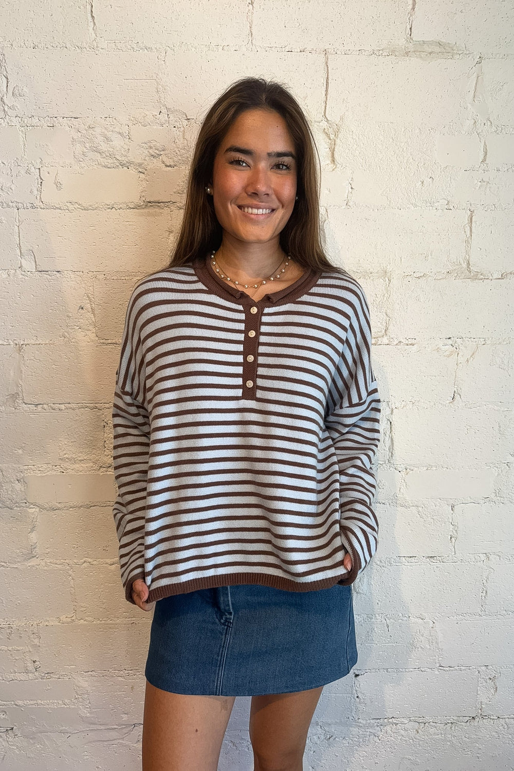 The Refined Relaxed Stripe top, striped sweater, blue striped sweater