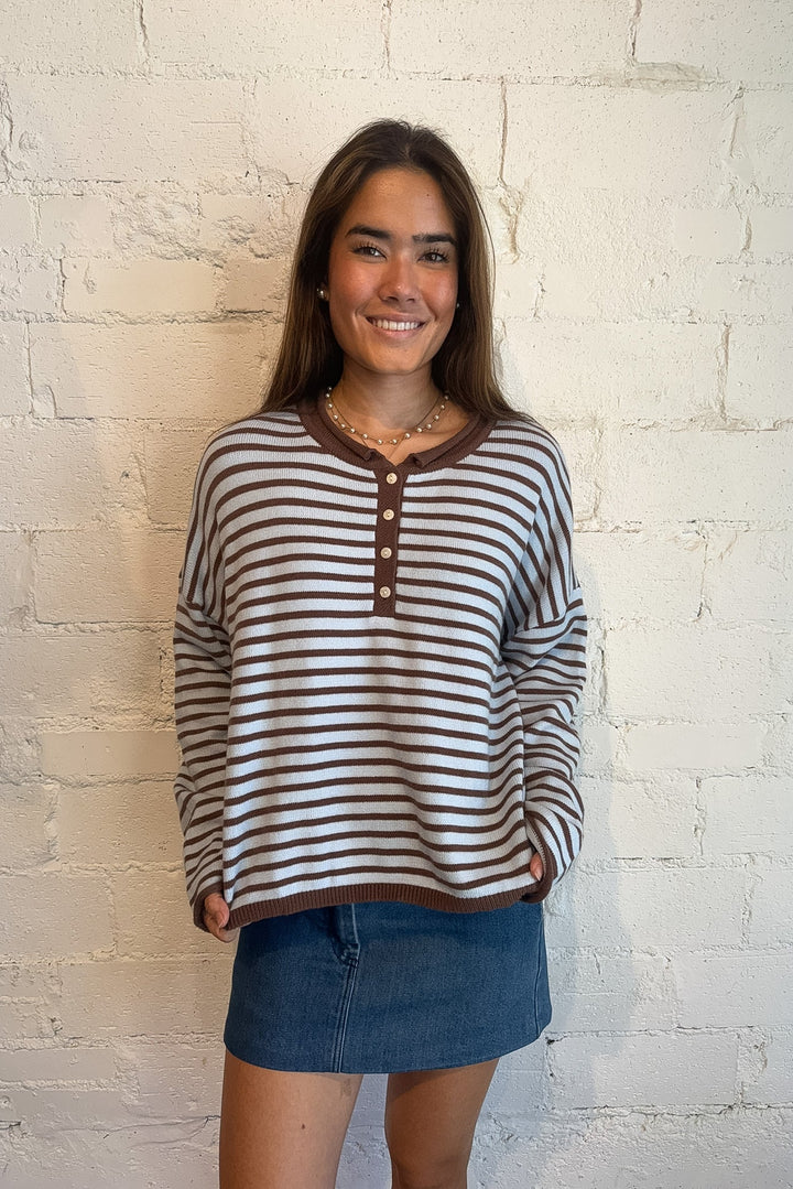The Refined Relaxed Stripe top, striped sweater, blue striped sweater