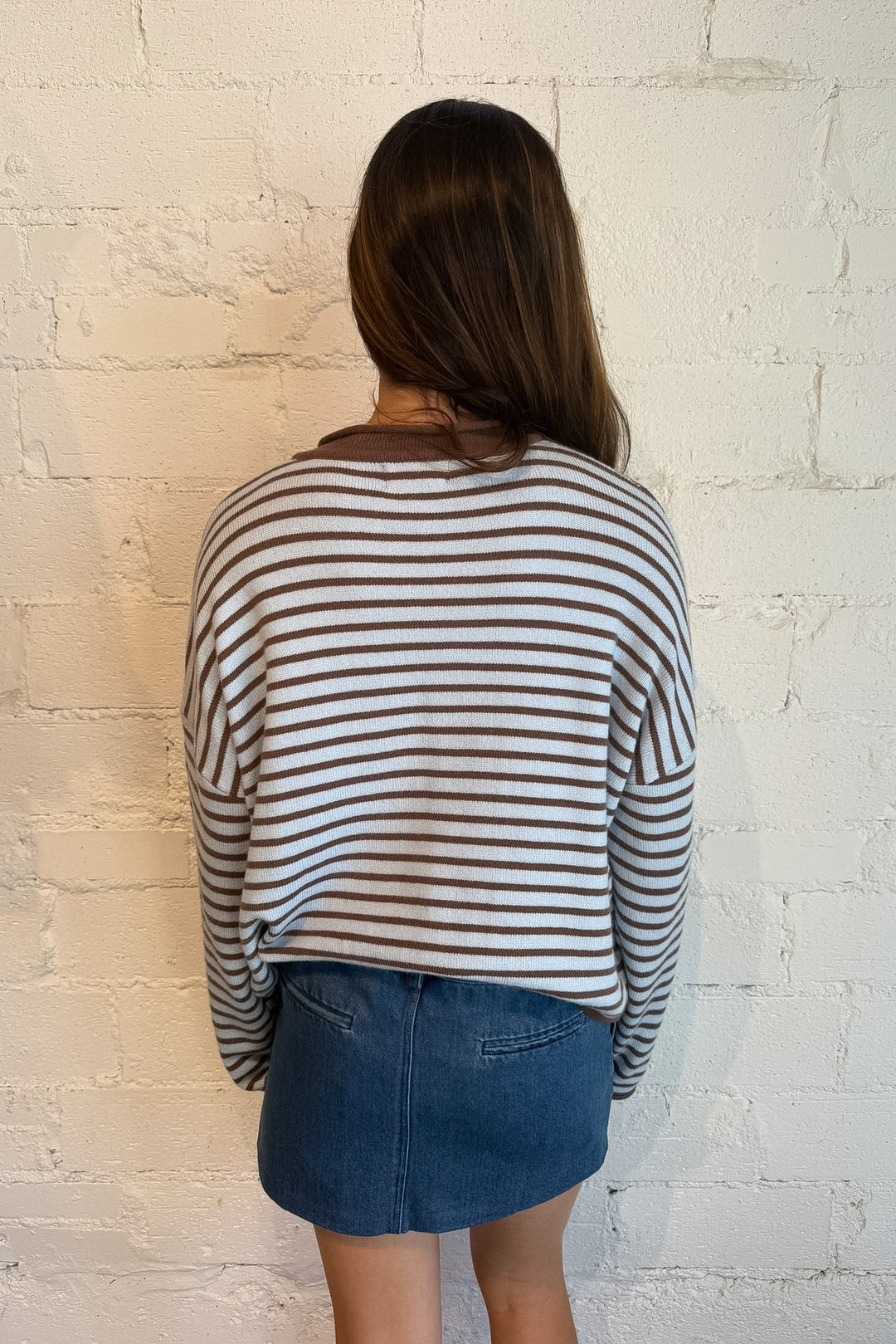 The Refined Relaxed Stripe Top Blue , Striped Sweater, Fall Sweater