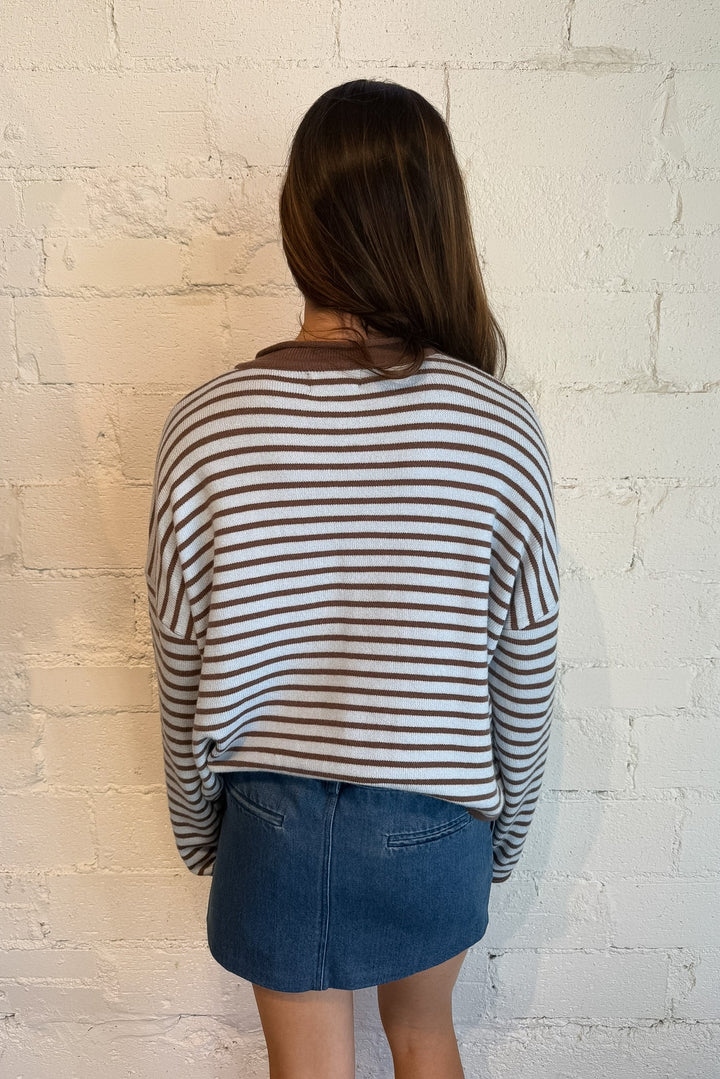 The Refined Relaxed Stripe Top Blue , Striped Sweater, Fall Sweater