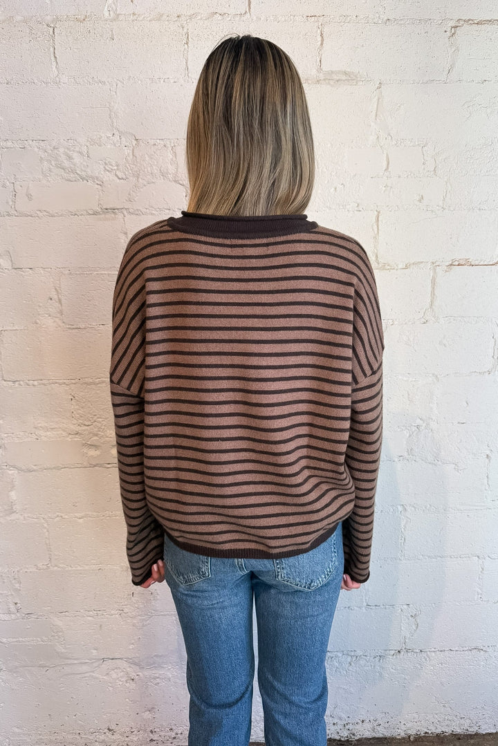The Refined Relaxed Stripe top, striped sweater, brown striped sweater