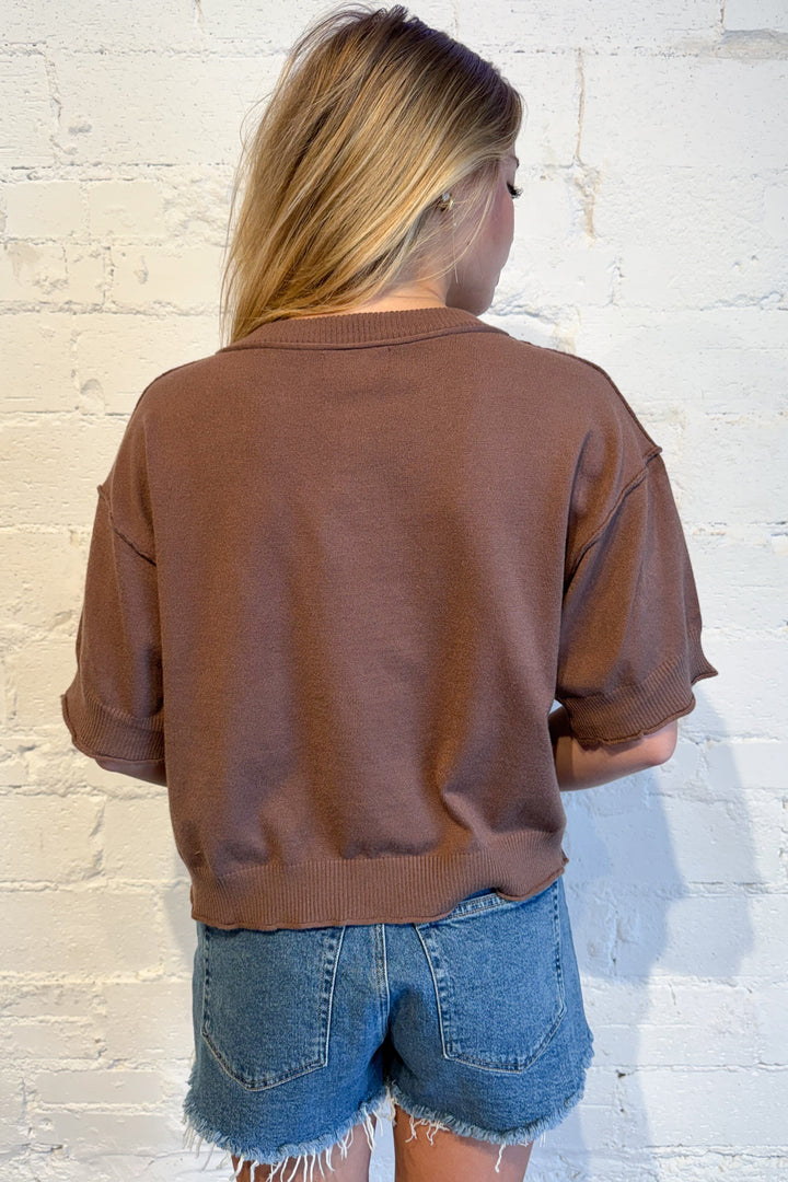 The Rowan Raw Edge Cardigan Brown Back, adeline boutique, dallas boutique, boutique