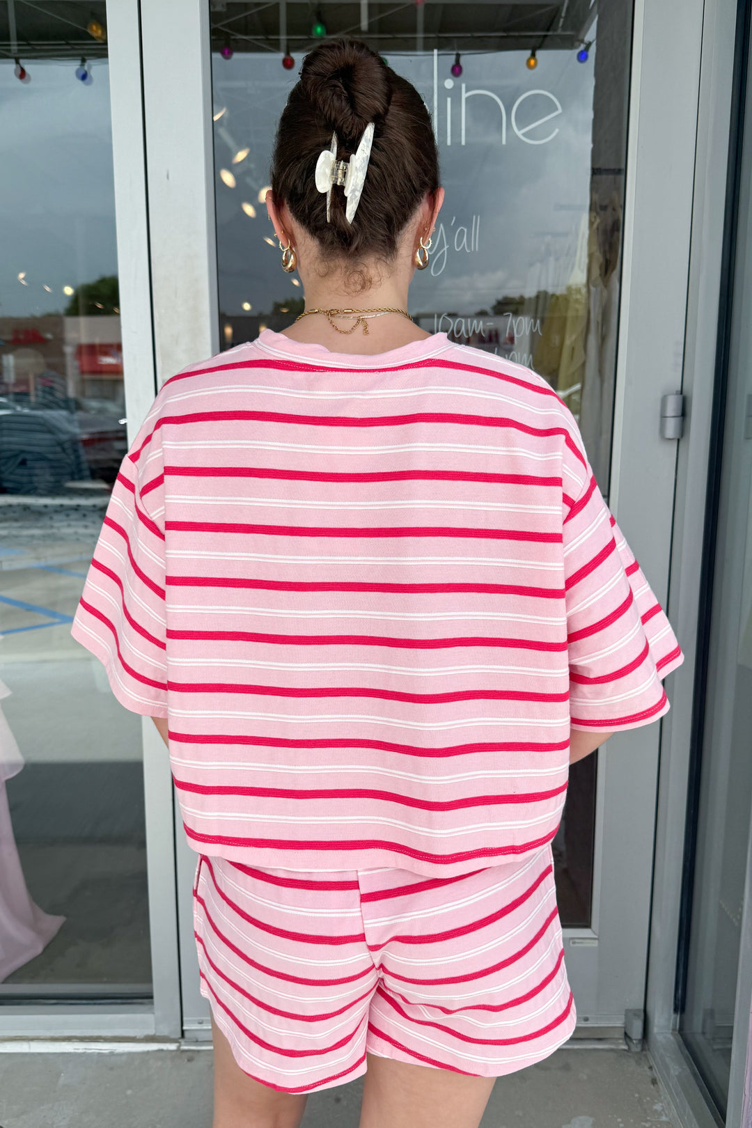 The Saturday Stripe Shorts Pink Back, adeline boutique, dallas boutique, boutique