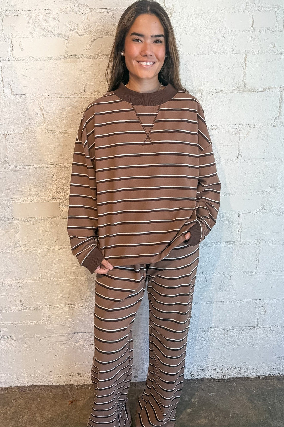 The Weekend Lounge Pants, Brown striped lounge pants