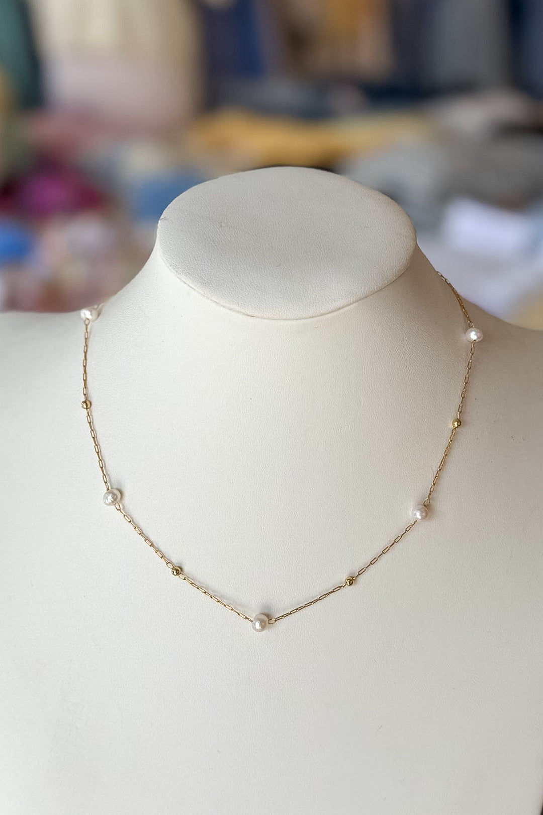 Thin Chain Pearl and Gold Ball Necklace, Necklace, Pearl Necklace, Jewelry, Accessories, Adeline Boutique, Dallas Boutique