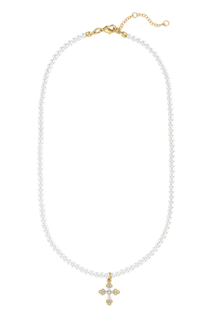 Tilley Cross Necklace, Pearl Necklace, Cross Necklace,Necklace, Adeline Boutique, Dallas Boutique, Boutique Jewelry