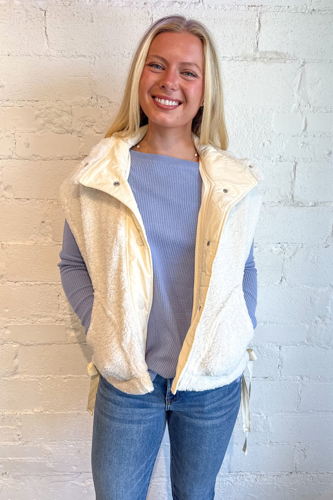 Toasted Marshmallow Vest, Vest, Teddy Coat, Fur Vest, Fall and Winter Styles, Adeline Boutique, Dallas Boutique