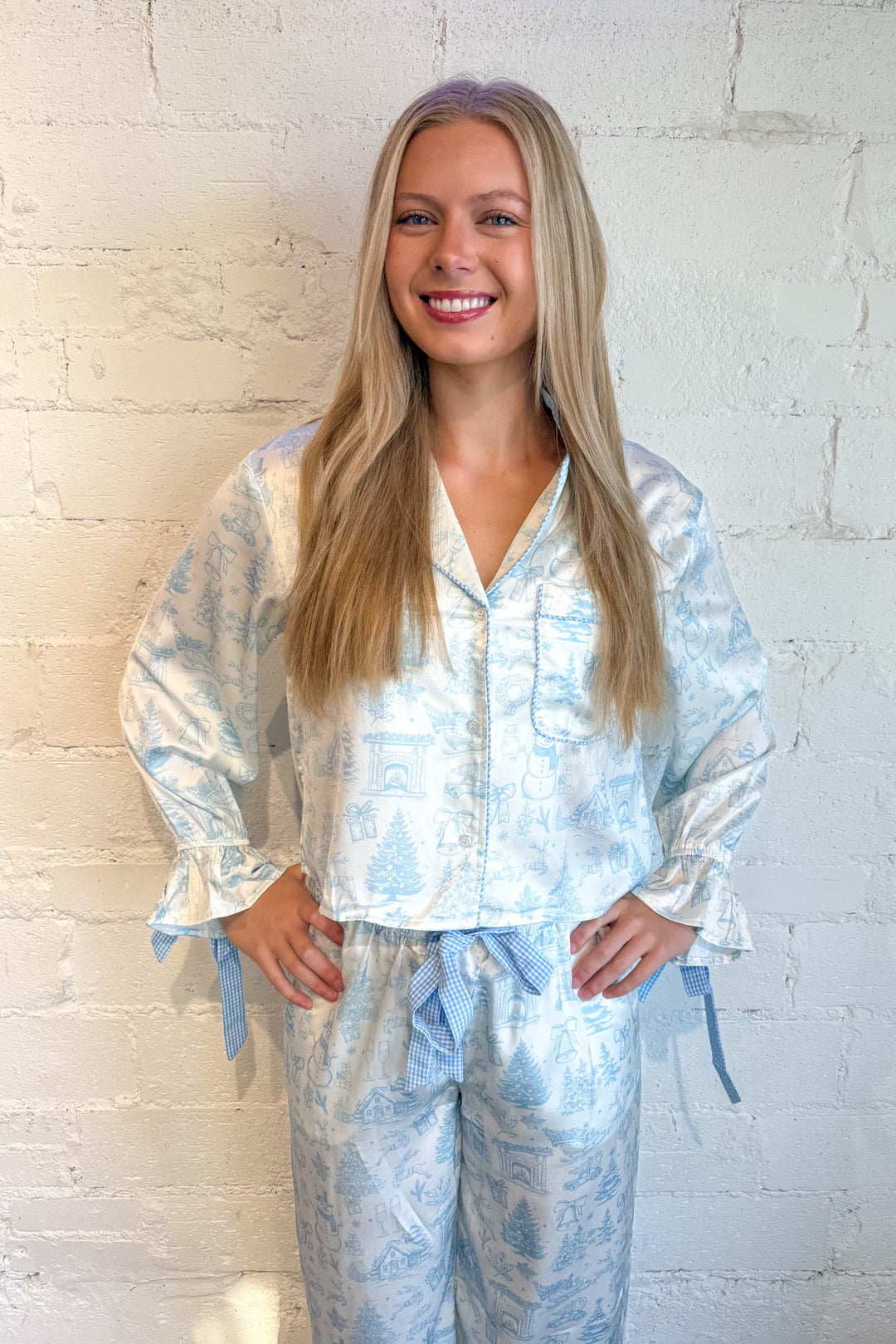 Toile Christmas Pajama Top, Pj Top, Christmas Pajamas, Pajamas, Loungewear, Adeline Boutique, Dallas Boutique