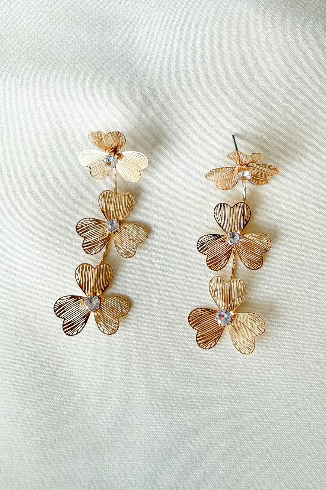 Triple Gold Flower Drop Earrings, Flower Earrings, Gold Earrings, Adeline Boutique, Dallas Boutique, Women's Jewelry, Women's Boutique