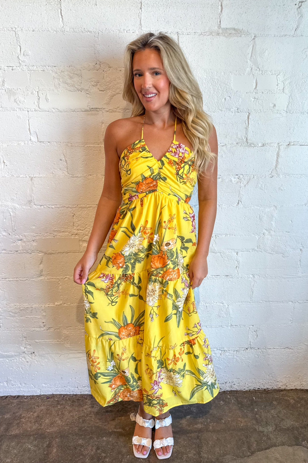 Tropic Sunshine Maxi Dress, Halter Dress, Maxi Dress, Vacation Styles, Summer Styles, Adeline Boutique, Dallas Boutique, Boutique Dresses, Yellow Dress