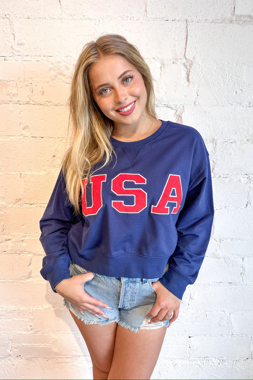 USA Cropped Sweatshirt, Sweatshirt, 4Th of July, USA, Adeline Boutique, Dallas Boutique, Graphic Tops