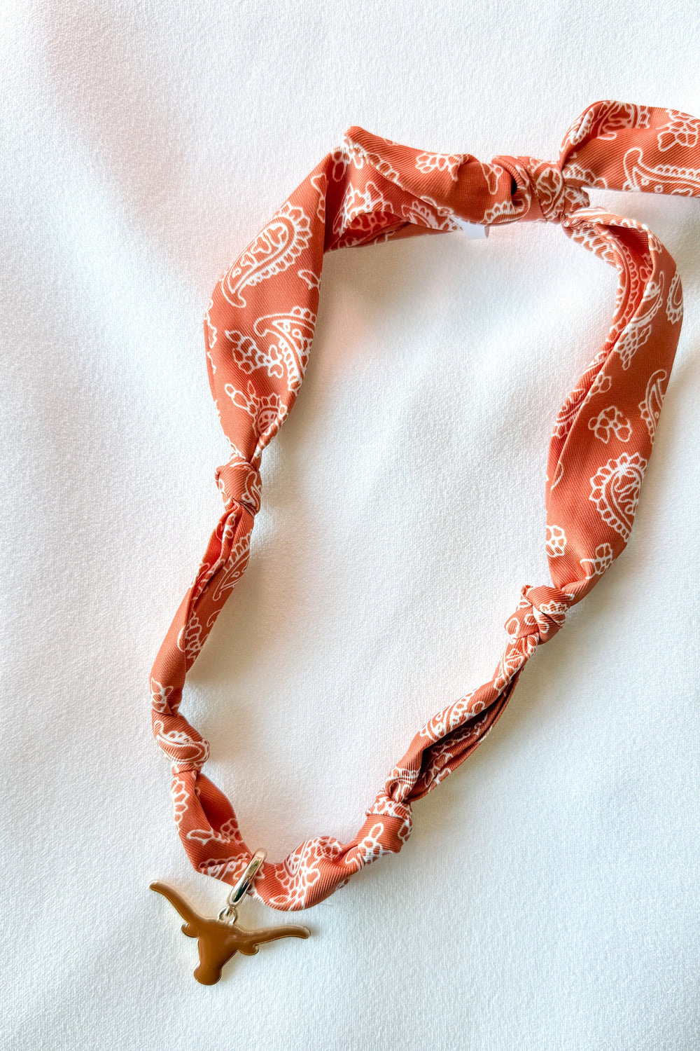 College Bandana Scarf Necklace, College Game Day, Game Day Outfit, Necklace, Accessories, Bandana Scarf, Adeline Boutique, Dallas Boutique, Boutique Jewelry, UT Longhorns Accessories 