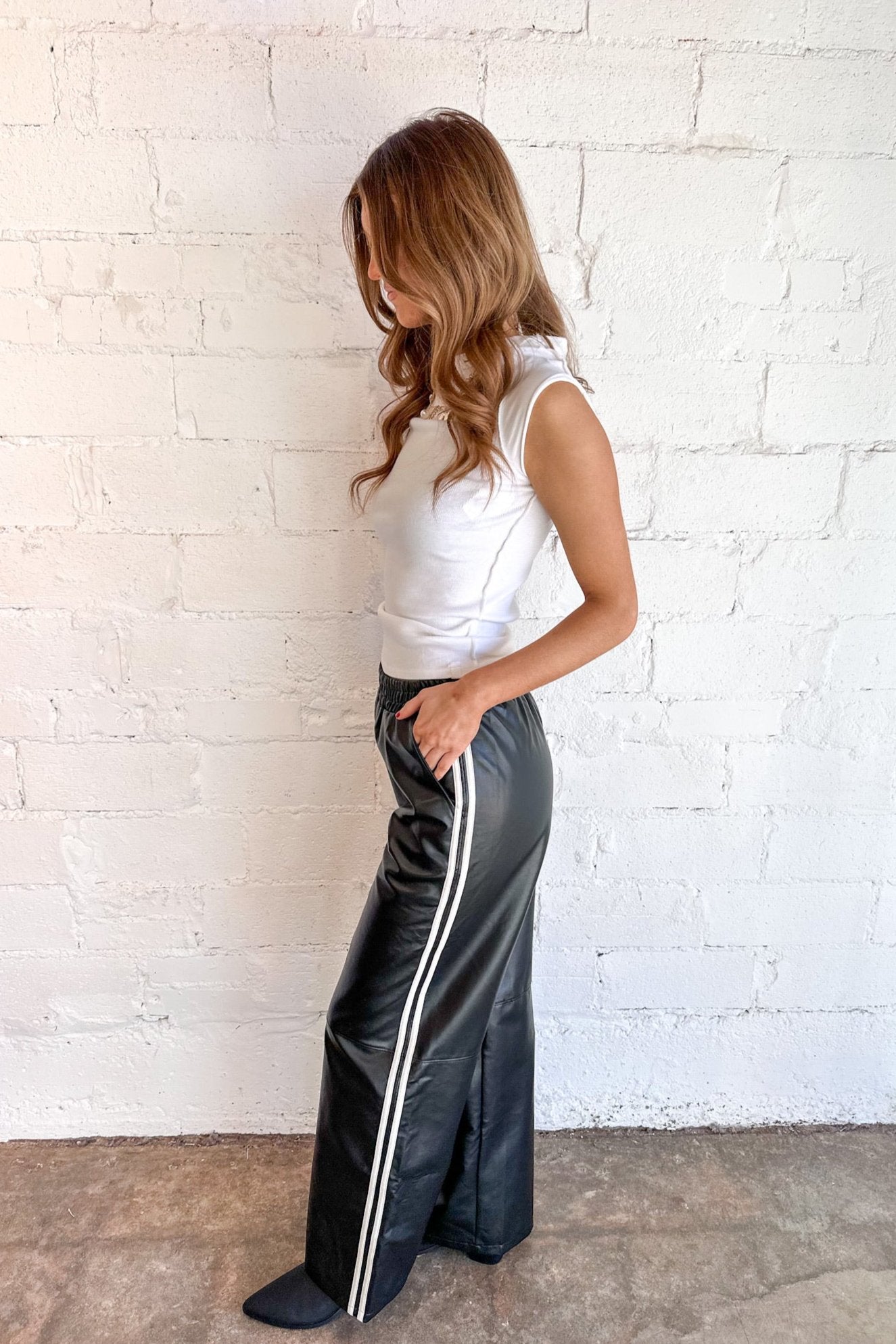 Vegan Leather Track Pants – Adeline