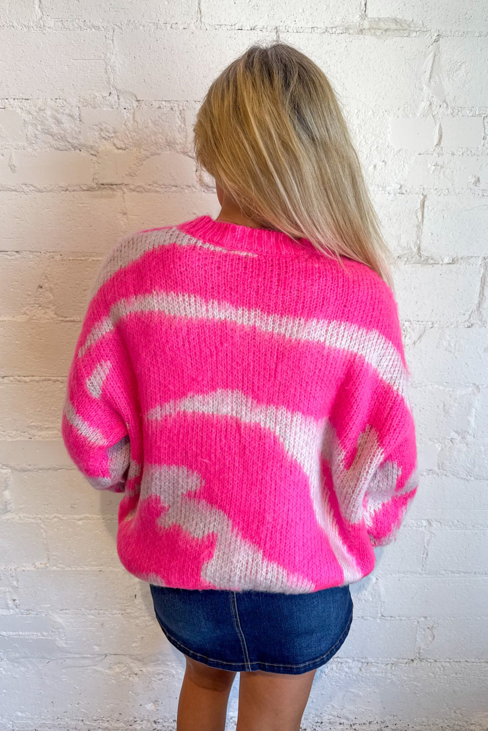 Vibrant Retro Sweater, Sweaters, Fall Knit Sweater, Pink Sweater, Adeline Boutique, Dallas Boutique, Fall Styles