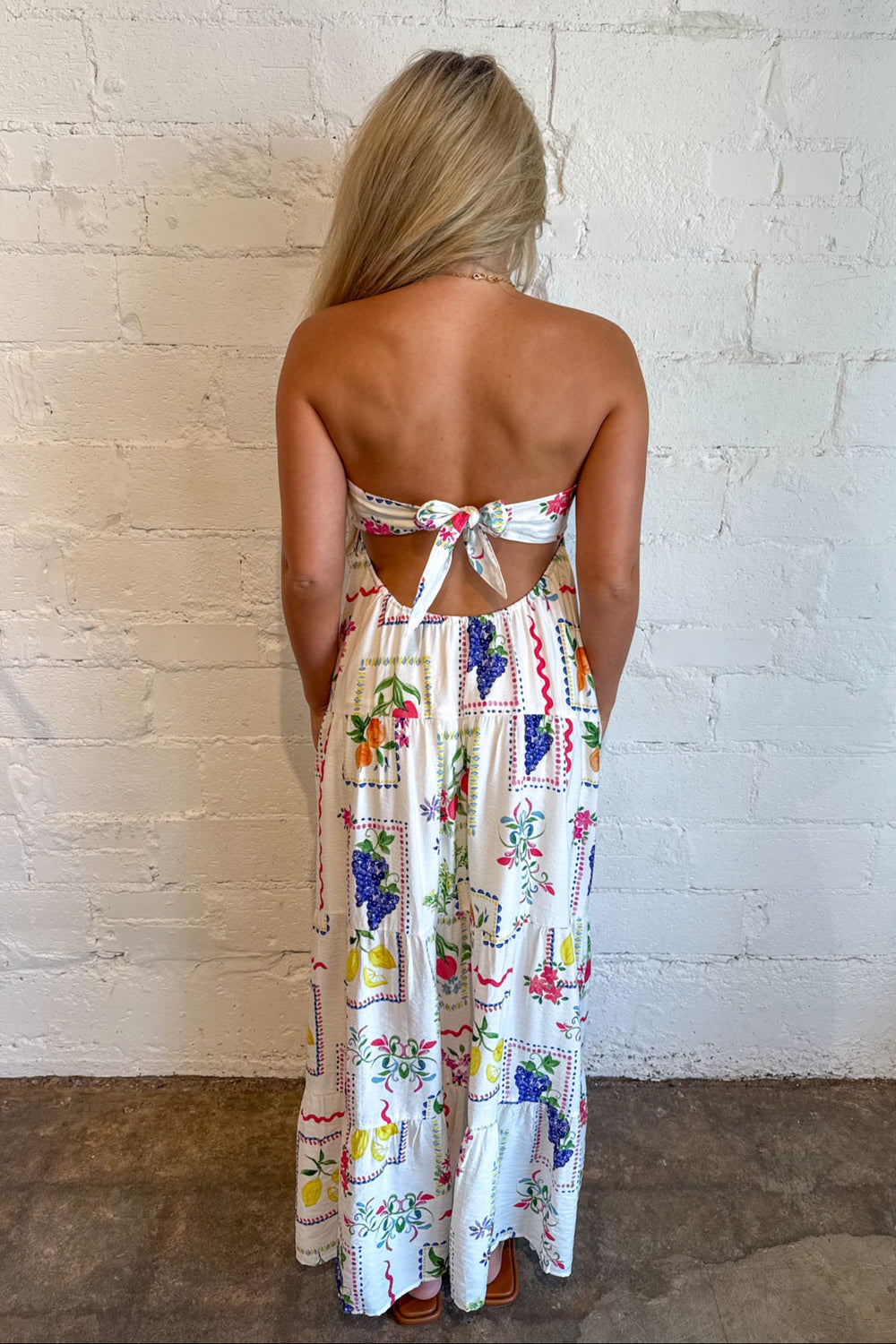 Vintage Fruit Open Back Maxi, Maxi Dress, Vacation Styles, Adeline Boutique, Dallas Boutique, Europe Inspired Dress