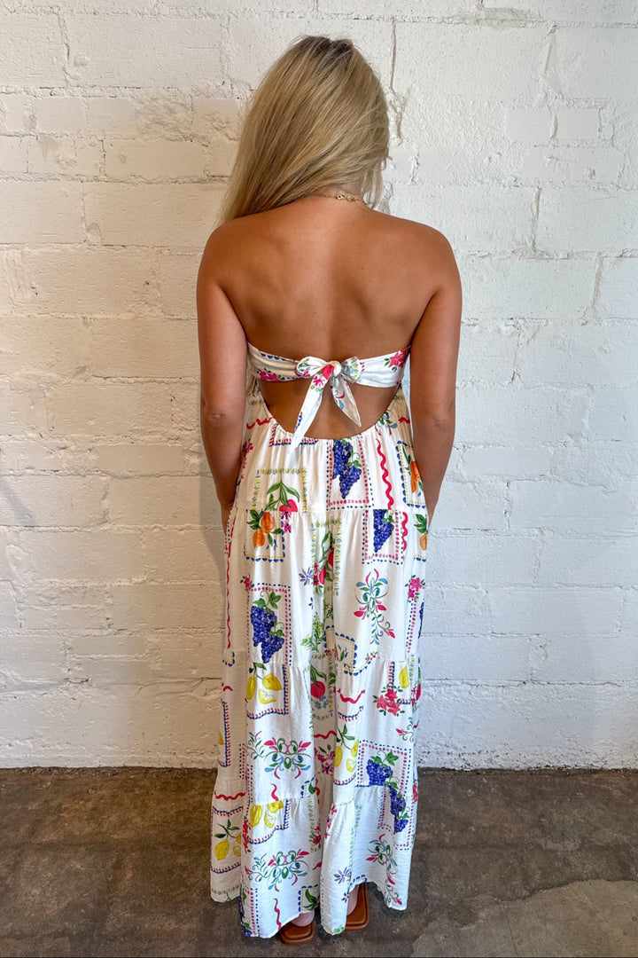 Vintage Fruit Open Back Maxi, Maxi Dress, Vacation Styles, Adeline Boutique, Dallas Boutique, Europe Inspired Dress